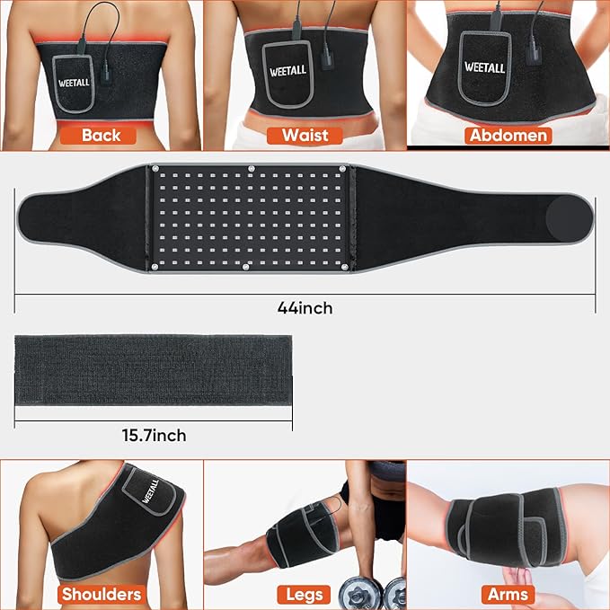 Red Light Belt for Body: Infrared Heating Vibration Massage Wrap Pad for Waist, Shoulder, Portable Relaxation for Home, Women & Men (Gray Black)