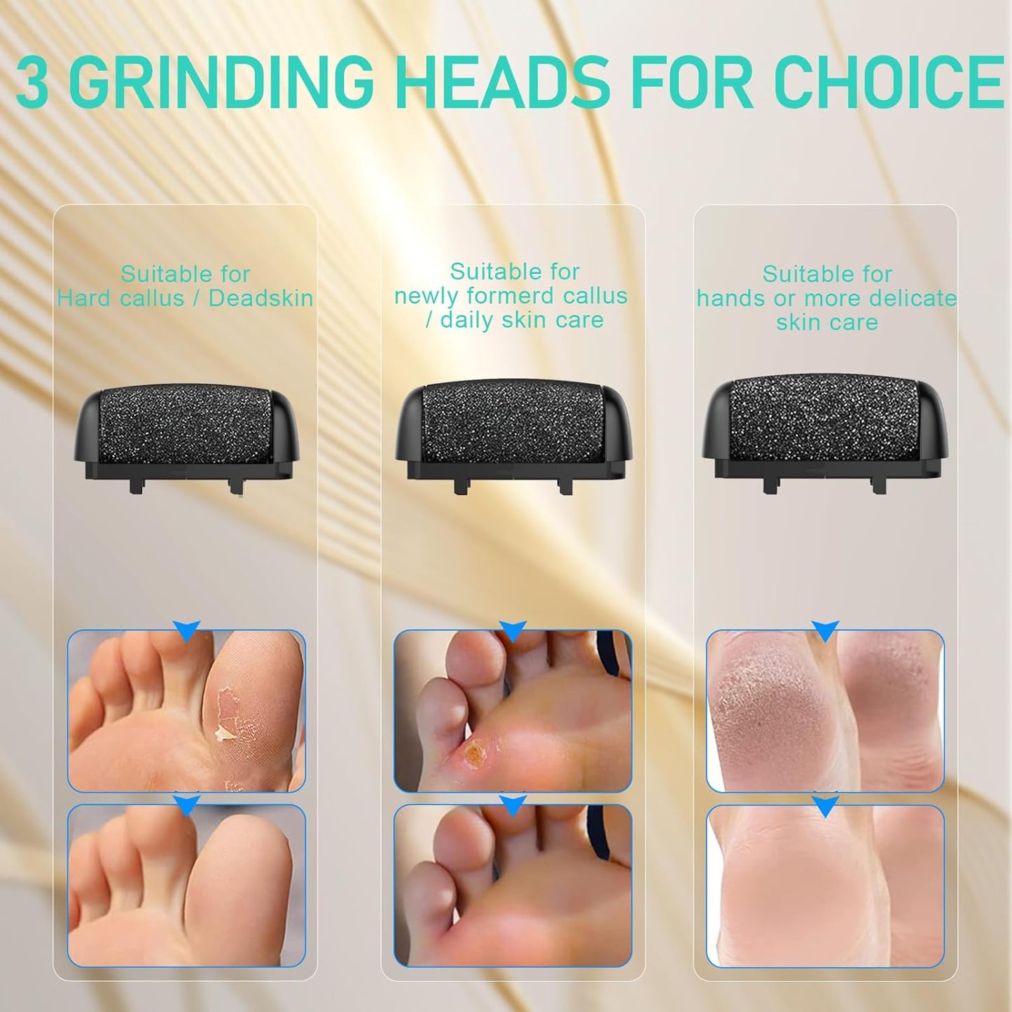 Callus Remover for Feet - with Larger Grinding Head, Portable Pedicure Kit Foot File Callus Remover, Rechargeable Waterproof Foot File for Foot Care Deadskin Remover LCD Display-2pcs