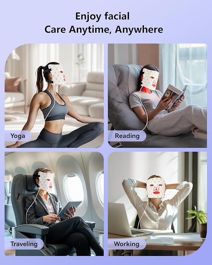 LED Red Light Therapy Mask, 630nm & 830nm Wavelength LED Light Therapy Device for Home Use (White)