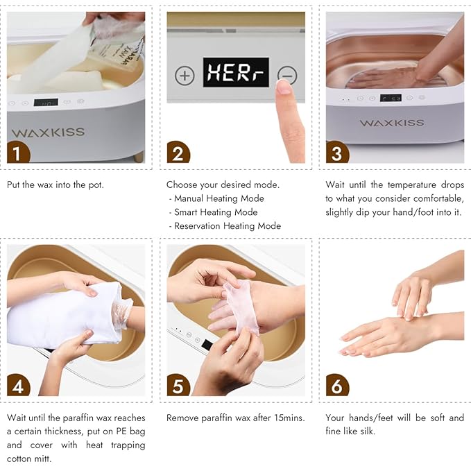 Waxkiss Intelligent Paraffin Wax Machine for Hands & Feet, Fast Melting 4500ml Large Capacity Paraffin Bath Warmer Kit with Paraffin Blocks