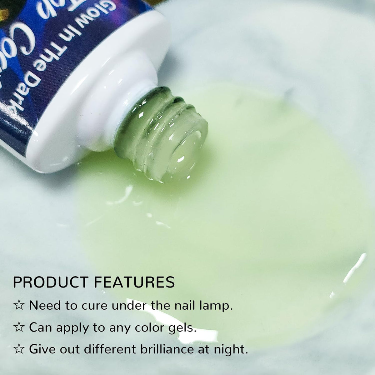 Glow In The Dark Gel, Glow Transparent Nail Top Coat, Long-lasting Luminous Nail Gel Top Coat for Nail Art, UV LED Needed Perfect with Any Colors Salon Pro DIY Home