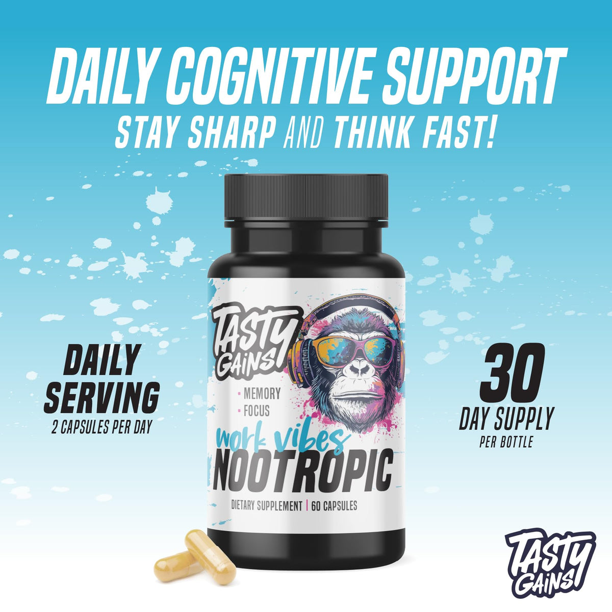 Nootropic Brain Supplement for Memory and Focus - Vitamin for Mental Health & Brain Health with L-Theanine, Rhodiola Rosea & Phosphatidylserine - Memory, Mental Clarity & Cognitive Improvement - 60 Ct