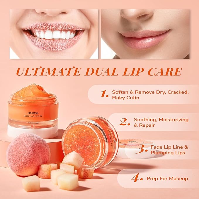 ANAI RUI Lip Care Set Stocking Stuffers, Lip Scrubber Exfoliator & Lip Balm Hydrating for Christmas Gifts, Lip Sleeping Mask Gift Set for Women