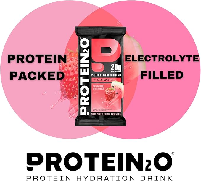 Protein2o 20g Whey Protein Isolate Clear Protein Powder, 360mg of Electrolytes, Vitamins B5 & B6, Sugar Free, Strawberry Watermelon, 8-Pack