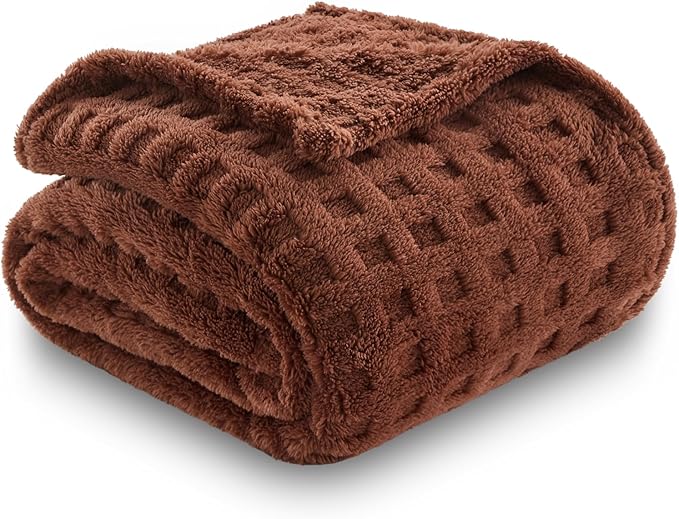 NEWCOSPLAY Super Soft Twin Blanket Coffee Premium Silky Flannel Fleece 3D Waffle Checkered Lightweight Bed Blanket All Season Use (Coffee, Twin(60"x80"))