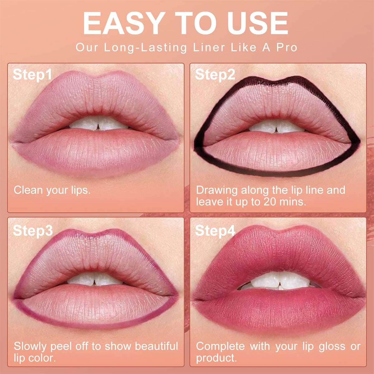 OETUIOW Lip Stain Peel Off, Lip Liner Moisturizing Long-Lasting & Waterproof, Transfer Proof & Plumping, Non-Stick Cup, 2PCS Mauve