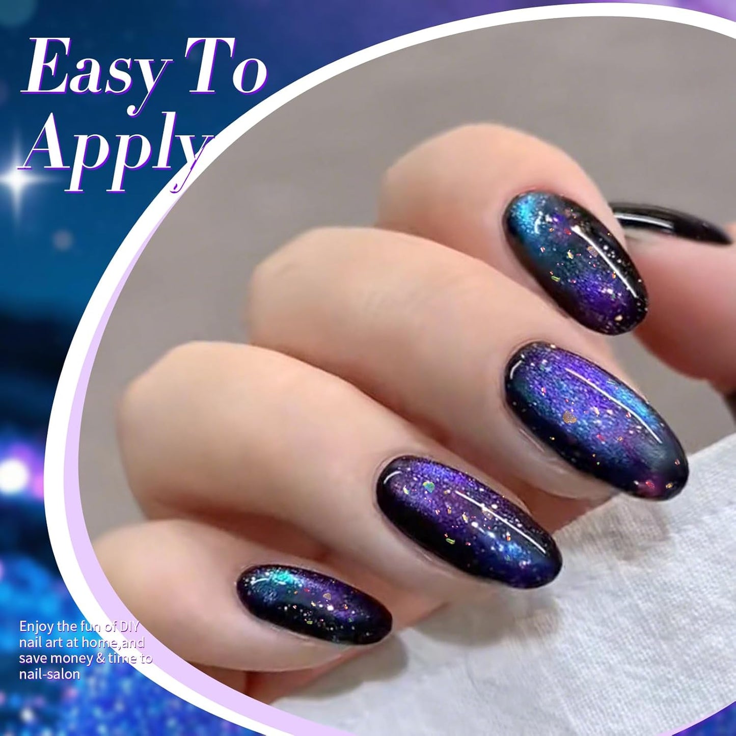 Born Pretty Cat Magnetic Eye Gel Nail Polish, Blue Starry Sky Glitter Cat Magnetic Gel Nail Polish, Holographic Magnetic Nail Polish for Nail Art Manicure Salon DIY at Home 15ML