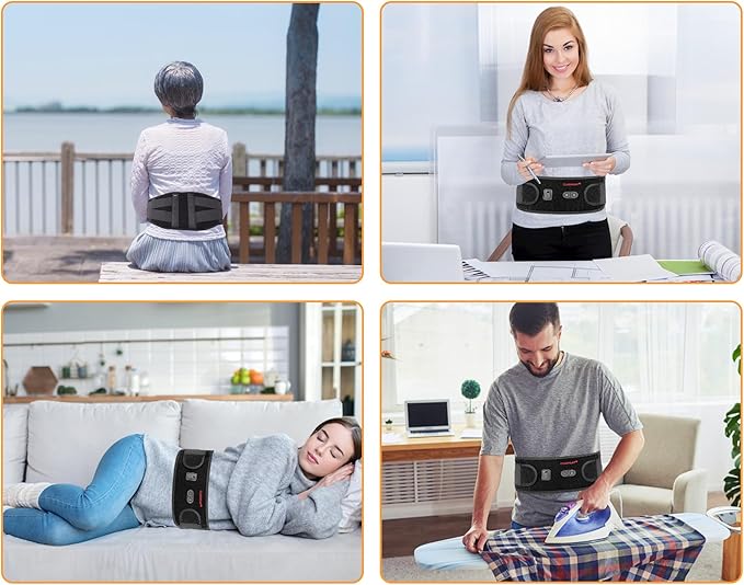 CUEHEAT Heated Waist Belt, Cordless Heating Pad for Low Back, Electrical Heating and Massage, Rechargeable Battery Powered (Dark Black, 49inch)