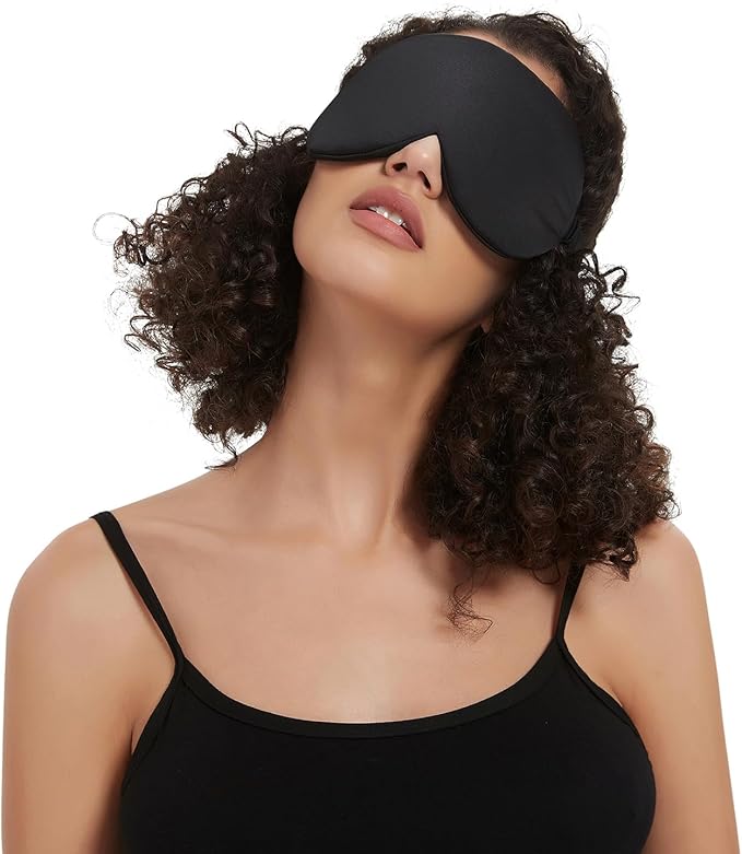 ALASKA BEAR Sleep Mask with Silk-Covered Headband for Hair Care, Silk Eye Mask Comfortable Scrunchy Band Over Ears Non-Adjustable Elastic Strap (Thick, Luxury 22 Momme)