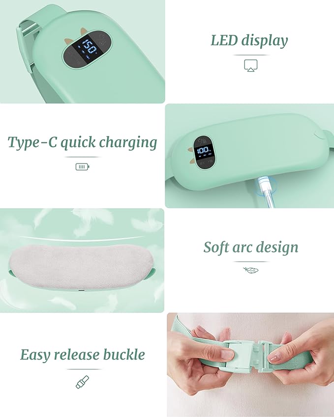 FSA HSA Eligible Portable Heating Pad for Cramps, Upgrade Cordless Electric Period Fast Heating Pad for Back Pain Relief Menstrual Belt 6 Heat 6 Massage Modes Gift for Women Girls Her Girlfriend Green