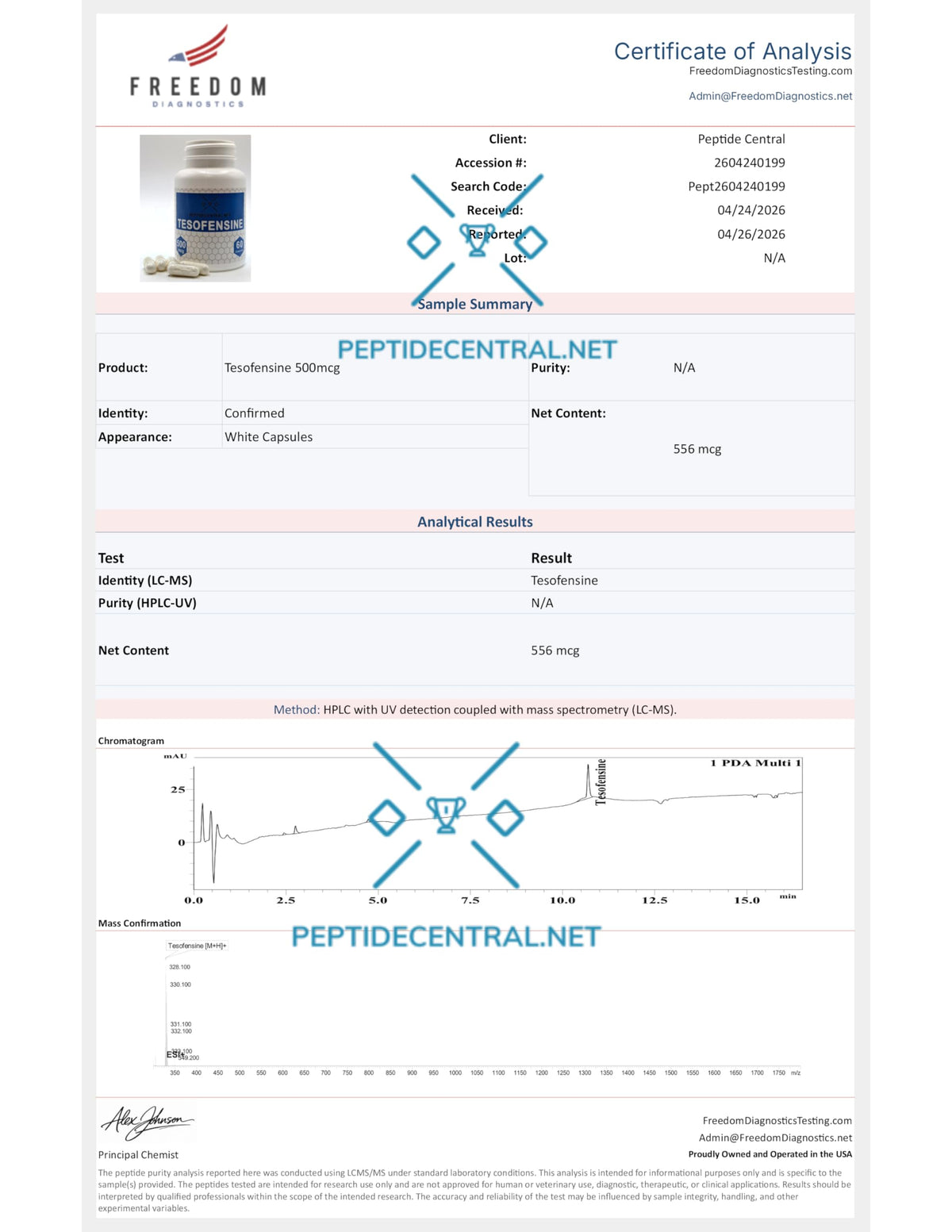 TESOFENSINE 500MCG 60 Capsules (3RD Party Tested)