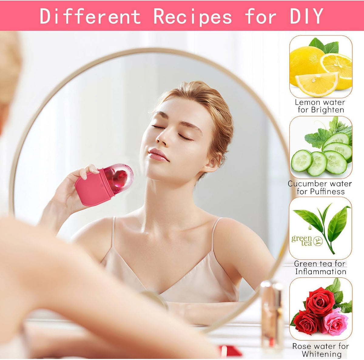 KOGITI Ice Mold for Face,Ice Roller for Face & Eye, Beauty Facial Ice Rollers Ice Holder Mold Face Puffiness Relief Massage Skin Care Tools, Ice Facial Cube (New-Pink)