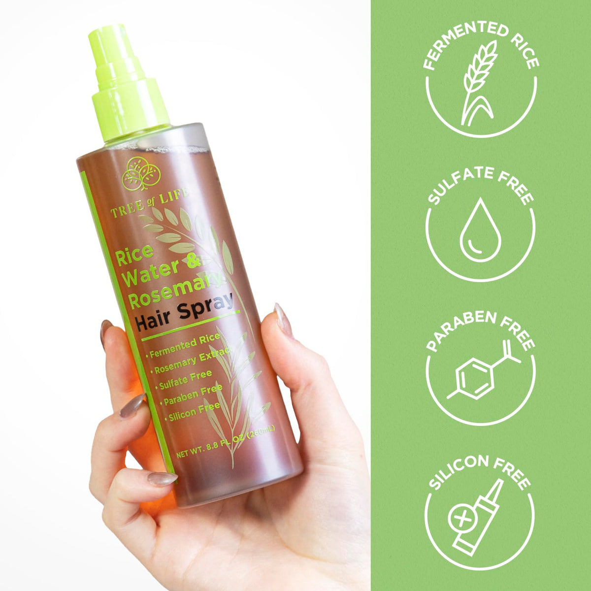 Tree of Life Beauty Rice Water Hair Spray Rosemary Water Spray for Hair Growth (8.8 fl oz) - Hair Thickening Fermented Rice, Caffeine, Rosemary Extract, Biotin, Keratin and Castor Oil Scalp Care
