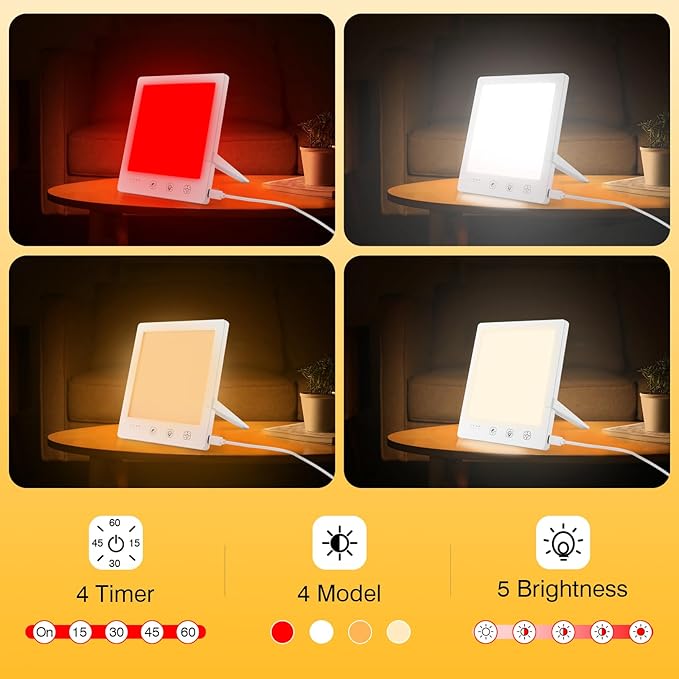 Light Therapy Lamp and Red Light Therapy for Face, UV-Free Sun Lamp with 660nm Red Light and 12000 Lux Bright White Light, with 10000 mAh Power Bank for Boosting Mood & Skin Heal-th.