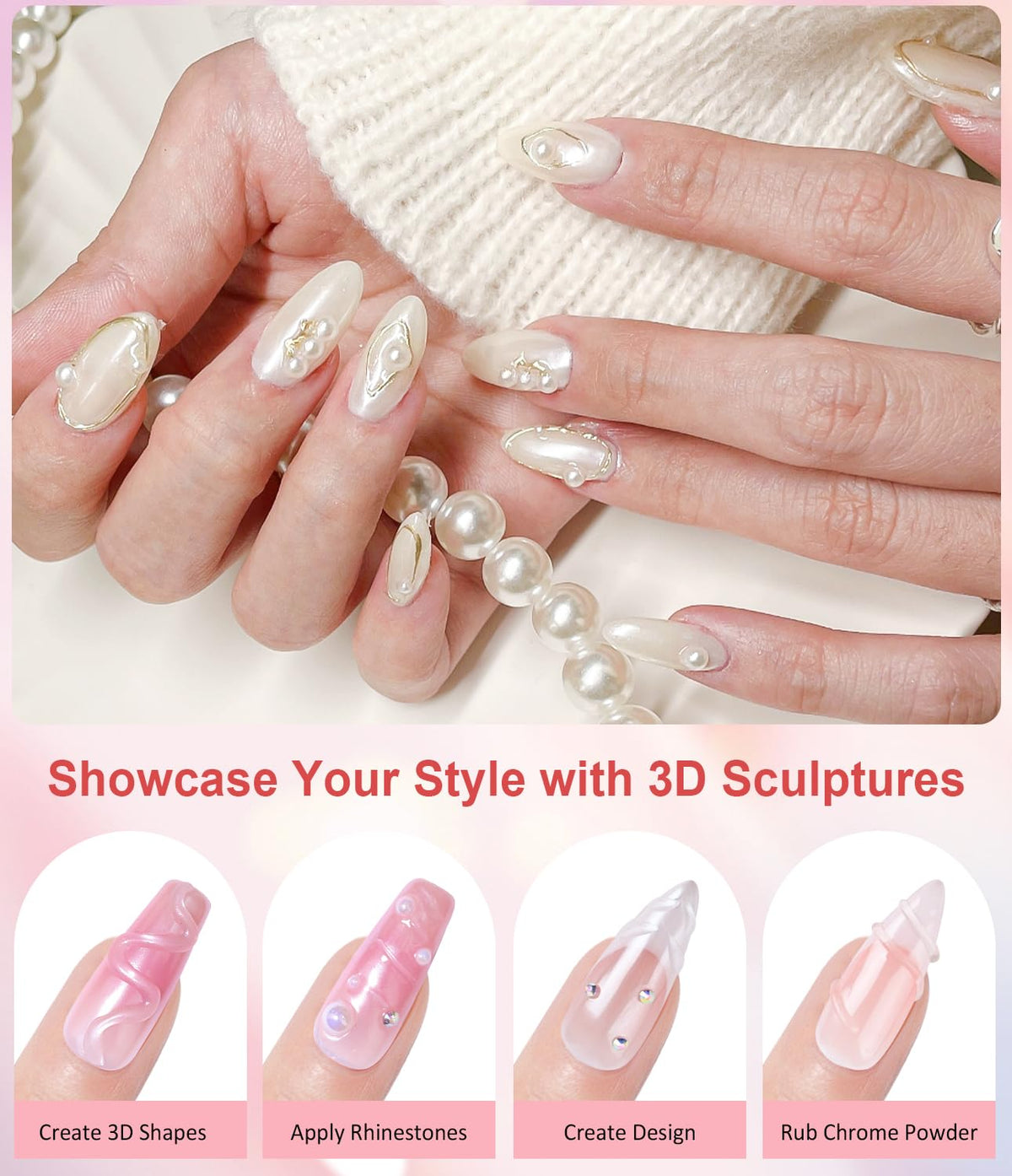 Pearl Chrome Nail Powder BISHENGYF -【Metallic Mirror Effect】Magic Mirror Silver Chrome Nail Powder White Aurora Mermaid Iridescent Nail Chrome Powder Glitter Pigment Dust For Nail Art Decroation DIY