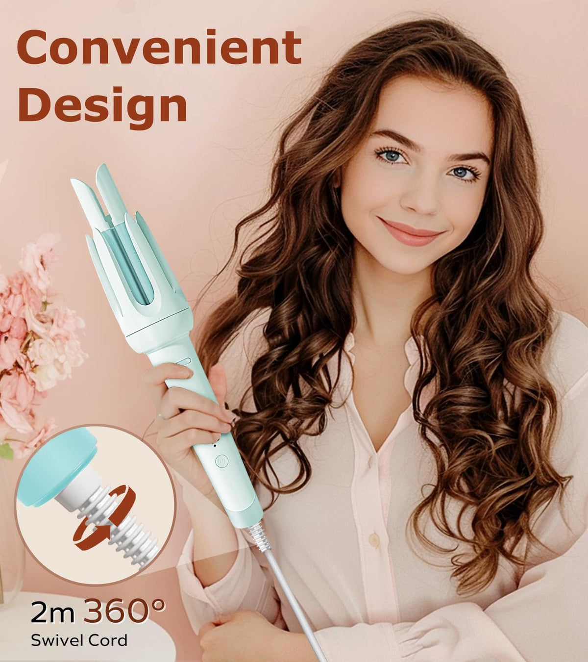 Auto Hair Curler, Automatic Curling Iron with 4 Temperature & 3 Timer, Automatic Shut-Off, Anti-Scald, Anti-Tangle Rotating Curling Wand for Hair Styling, Blue