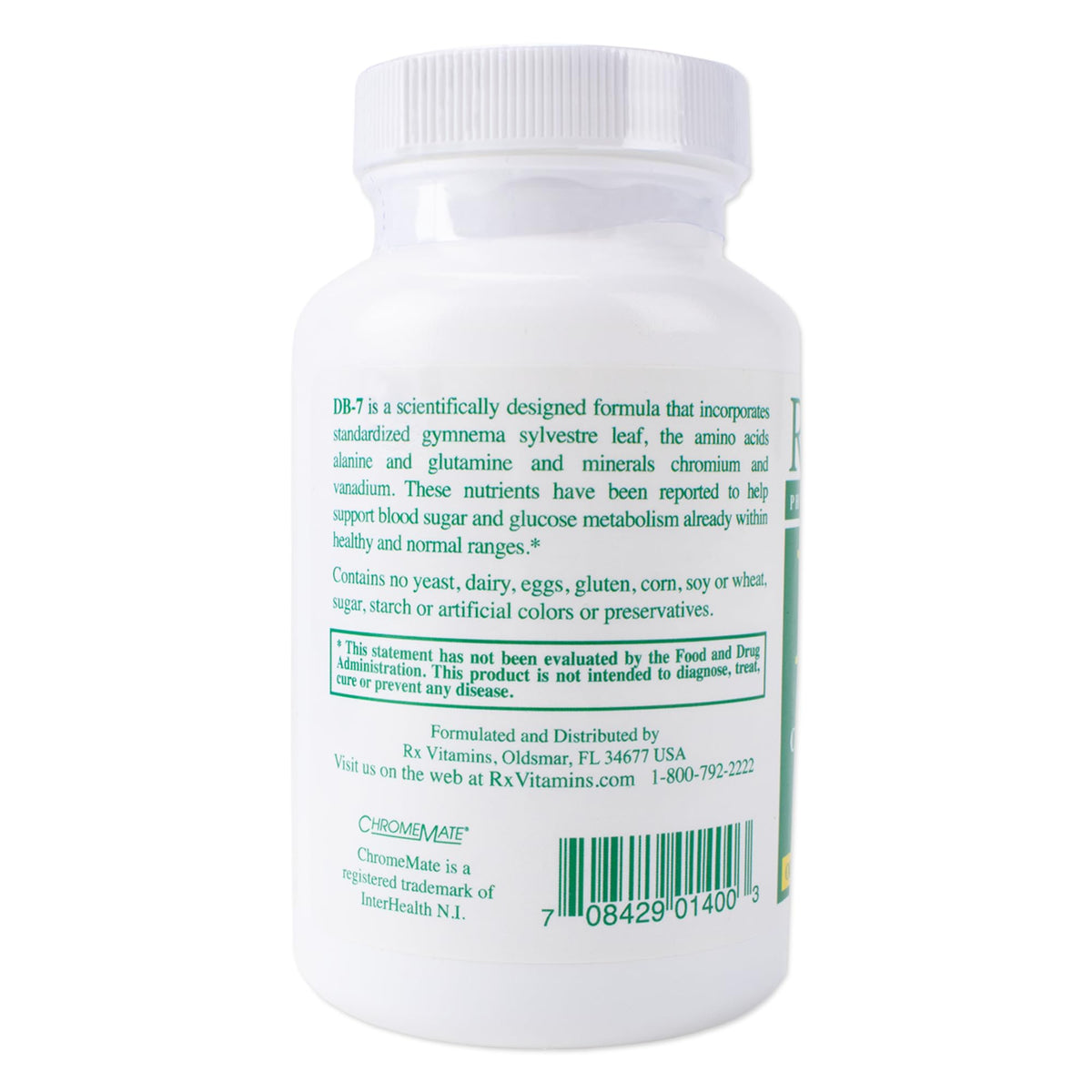 American Health Service DB-7 Balanced Sugar & Carbohydrate Metabolism Supplement with Chromium, Zinc, Vitamin C, & Vanadium, Hypoallergenic Supplement for Men & Women, 60 Capsules