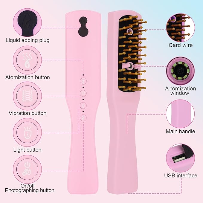 Intelligent Visual Scalp Comb - Hair Comb with Camera, Ultrasonic Electric Hair Brush, Promote Hair Growth, HD Scalp Monitoring, Hair Oil Applicator, Water Mist Hydration Maintenance