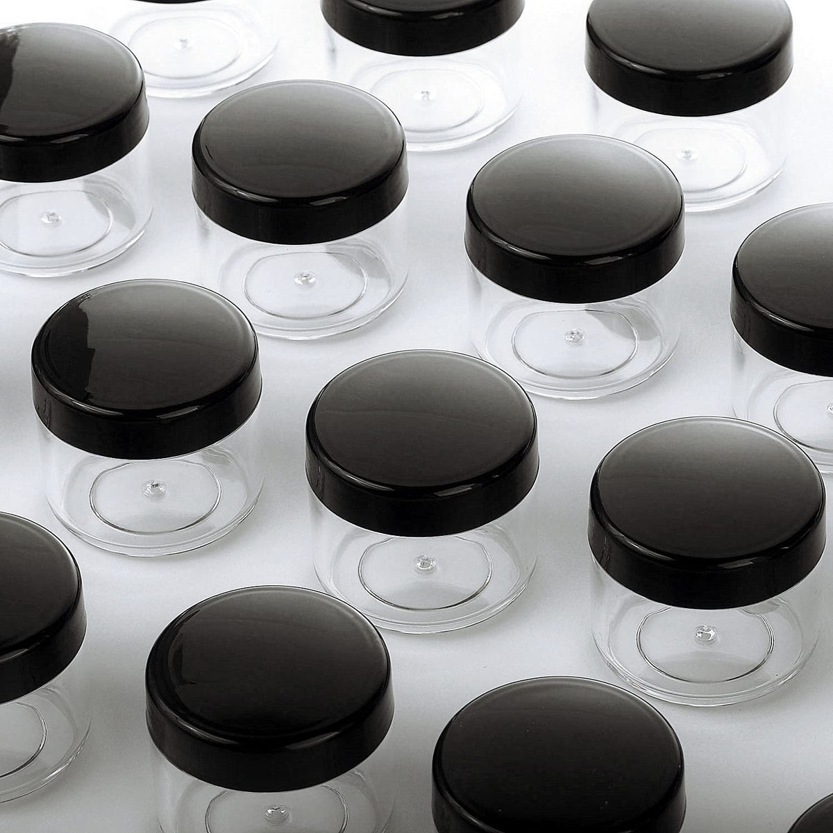 Refillable Cosmetic Sample Jars - 100 Pack 15g (0.5oz) Black Small Travel Containers with Lids + 10 Mini Makeup Spatulas - BPA Free