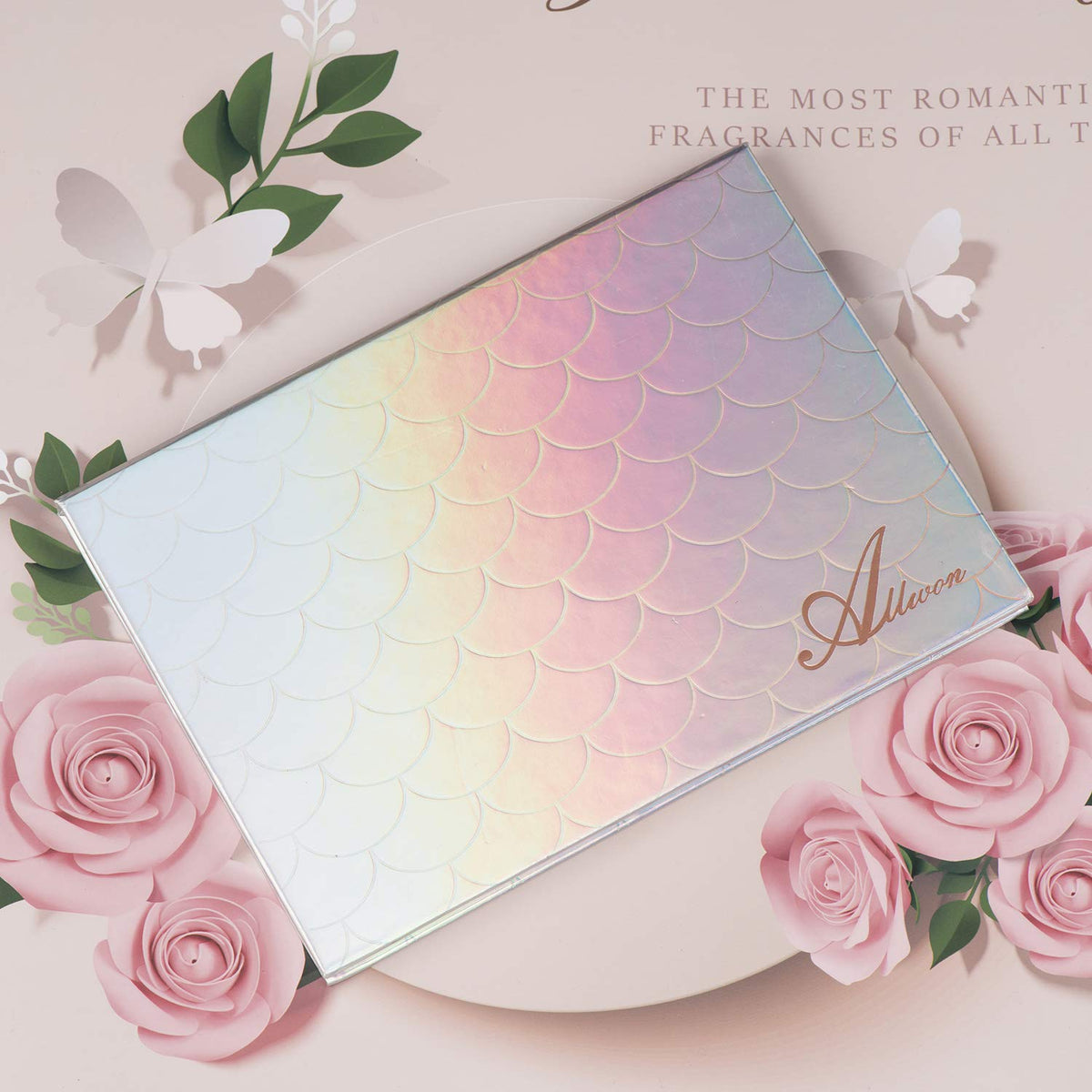 Magnetic Palette Mermaid Empty Makeup Palette with Mirror and 30Pcs Adhesive Empty Palette Metal Stickers for Eyeshadow Lipstick Blush Powder (Silver)