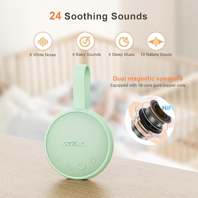 White Noise Sound Machine, Portable Sound Machine for Sleeping Adults & Baby, with Bluetooth 5.1/24 Soothing Sounds/Battery Powered/3 Timer Memory Function for Office/Bedroom/Travel(Green)