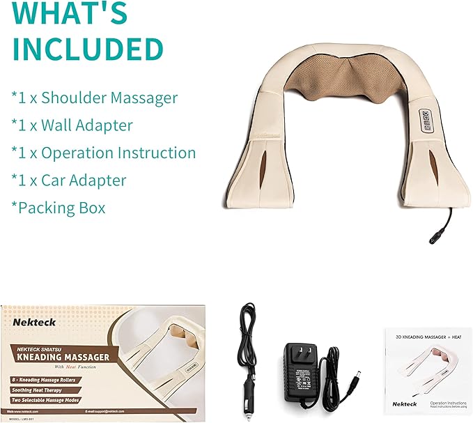 Nekteck Shiatsu Neck and Back Massager with Soothing Heat, Electric Deep Tissue 3D Kneading Massage Pillow for Shoulder, Leg, Full Body Muscle Pain Relief, Car, Office and Home Use