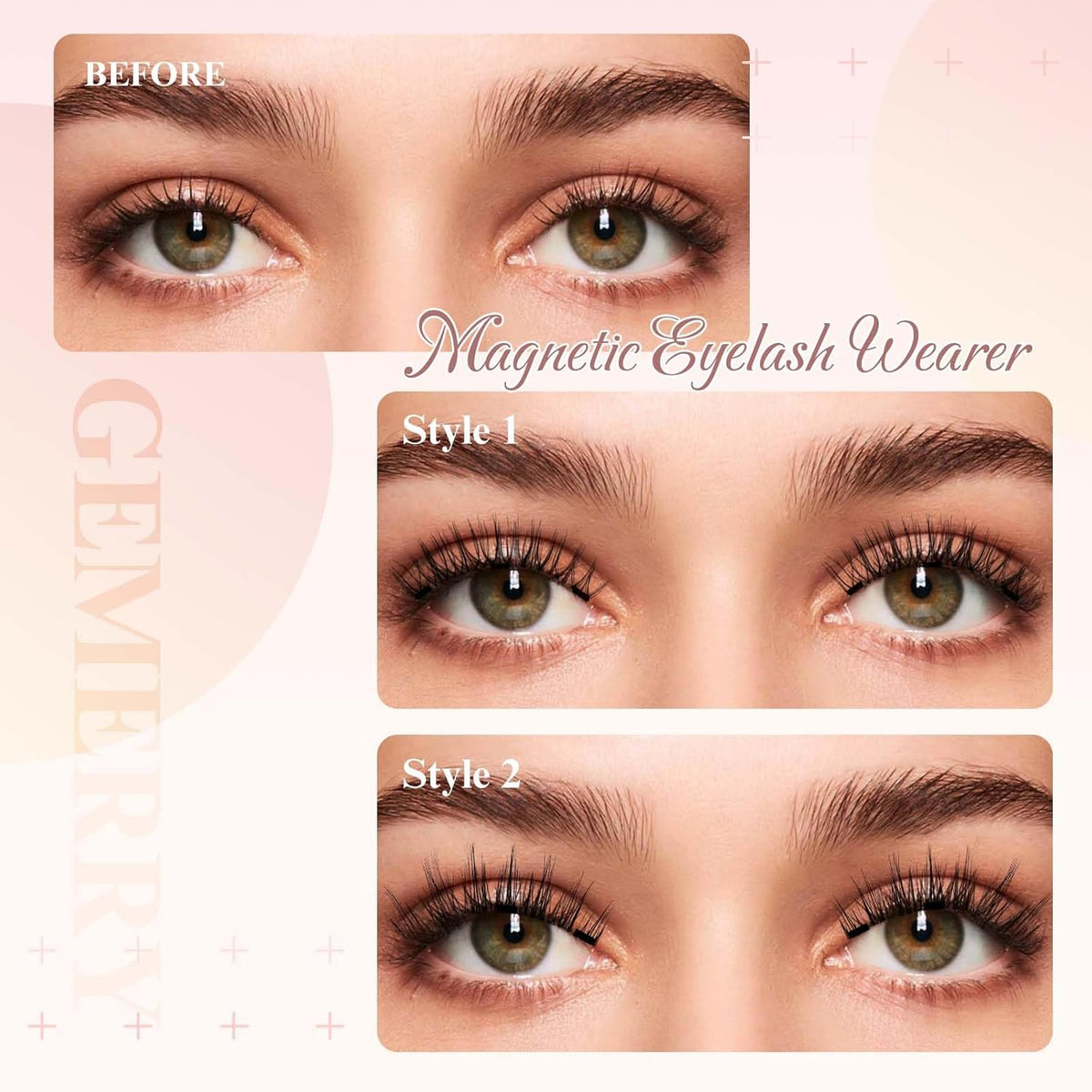 GEMERRY Magnetic Eyelashes with Applicator Magnetic Lashes Natural Look Reusable Soft Strip Lashes No Glue No Eyeliner Needed Lash Applicator Tool Kit Easy to Wear and Remove