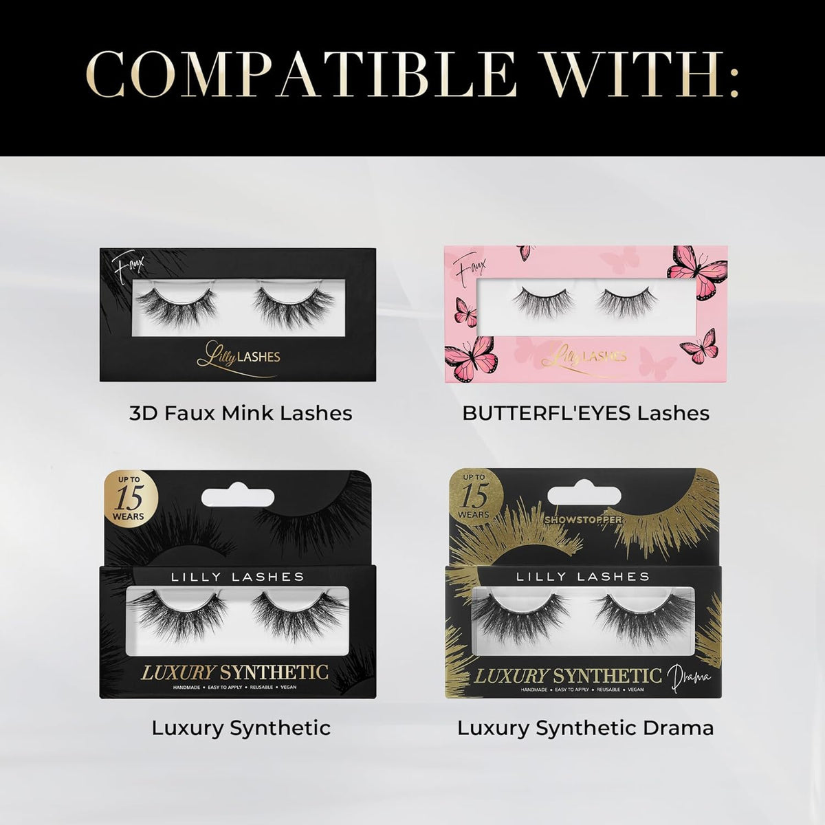 Lilly Lashes Black Eyelash Glue, Brush On Lash Glue for False Eyelashes, Eyelash Extension Glue for Fake Eyelashes, Latex Free Lash Adhesive for Eyelash Extensions, Pair with Lilly Lashes