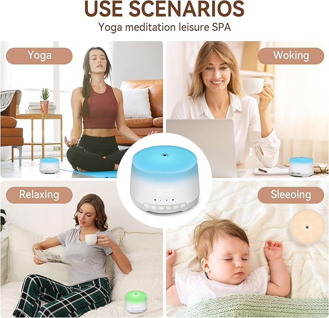 White Noise Sound Machine with 32 Soothing Sounds and Fantasy Sleep Night Light, Time Display, Can Be APP Controlled, 3 Timers & Memory Function Plug-in Sound Machine, for Babies & Baby Adults,