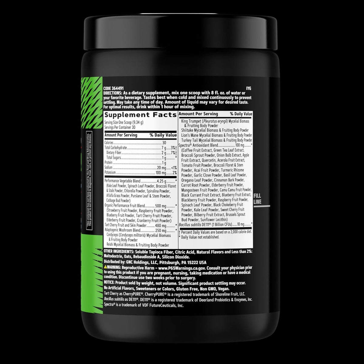 GNC AMP Amplified Greens Superfoods Performance Blend - Vegan Athlete Superfood Drink - Blueberry Pomegranate - 9.9 Oz (30 Servings)