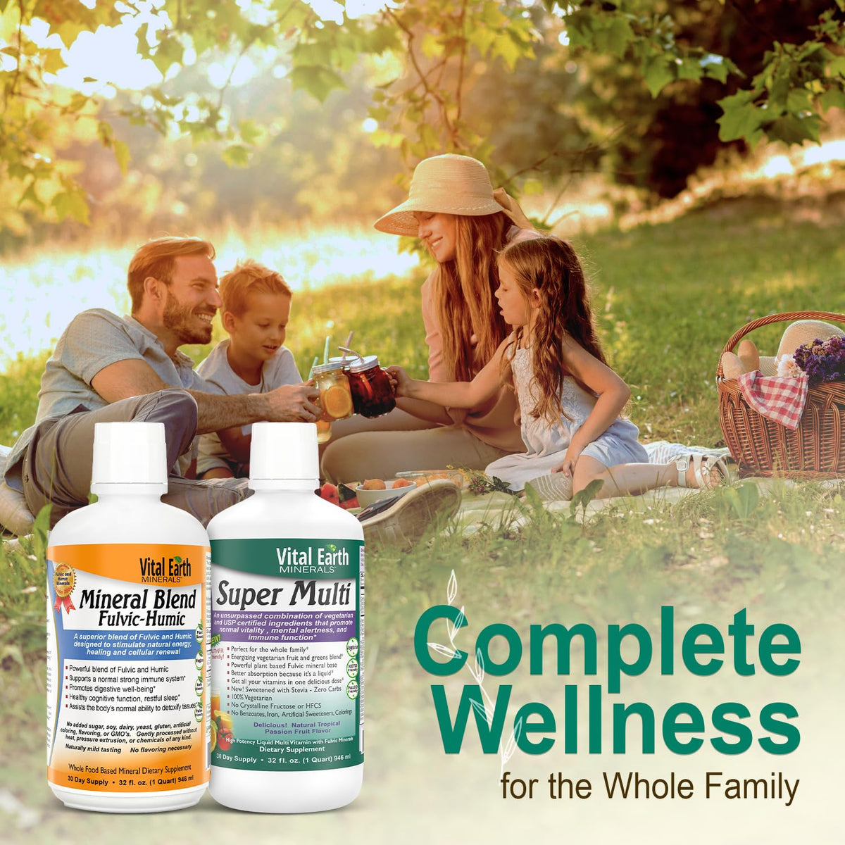 Vital Earth Minerals Detox and Wellness Support – Fulvic Humic Mineral Blend with 70+ Trace Minerals + Super Multi, Liquid Multivitamins, MTHFR Enhancement, 32 OZ Ea