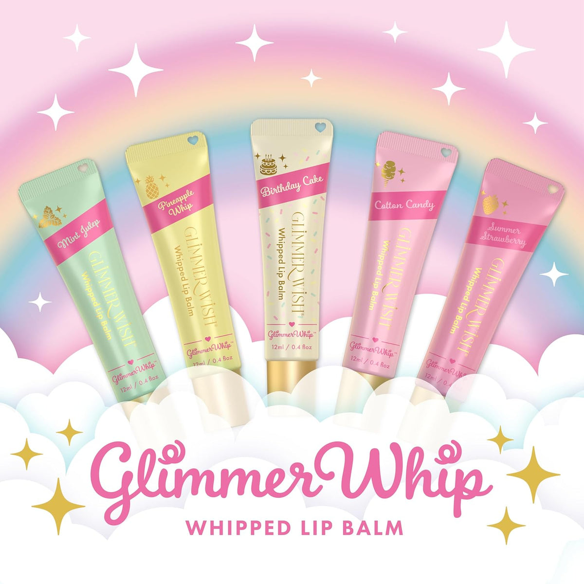 Glimmer Wish Glimmer Whip Hydrating Lip Balm – Organic Castor & Jojoba Oils, Shea & Cocoa Butters – Vegan, Non-Toxic, Moisturizing Lip Care (Summer Strawberry)