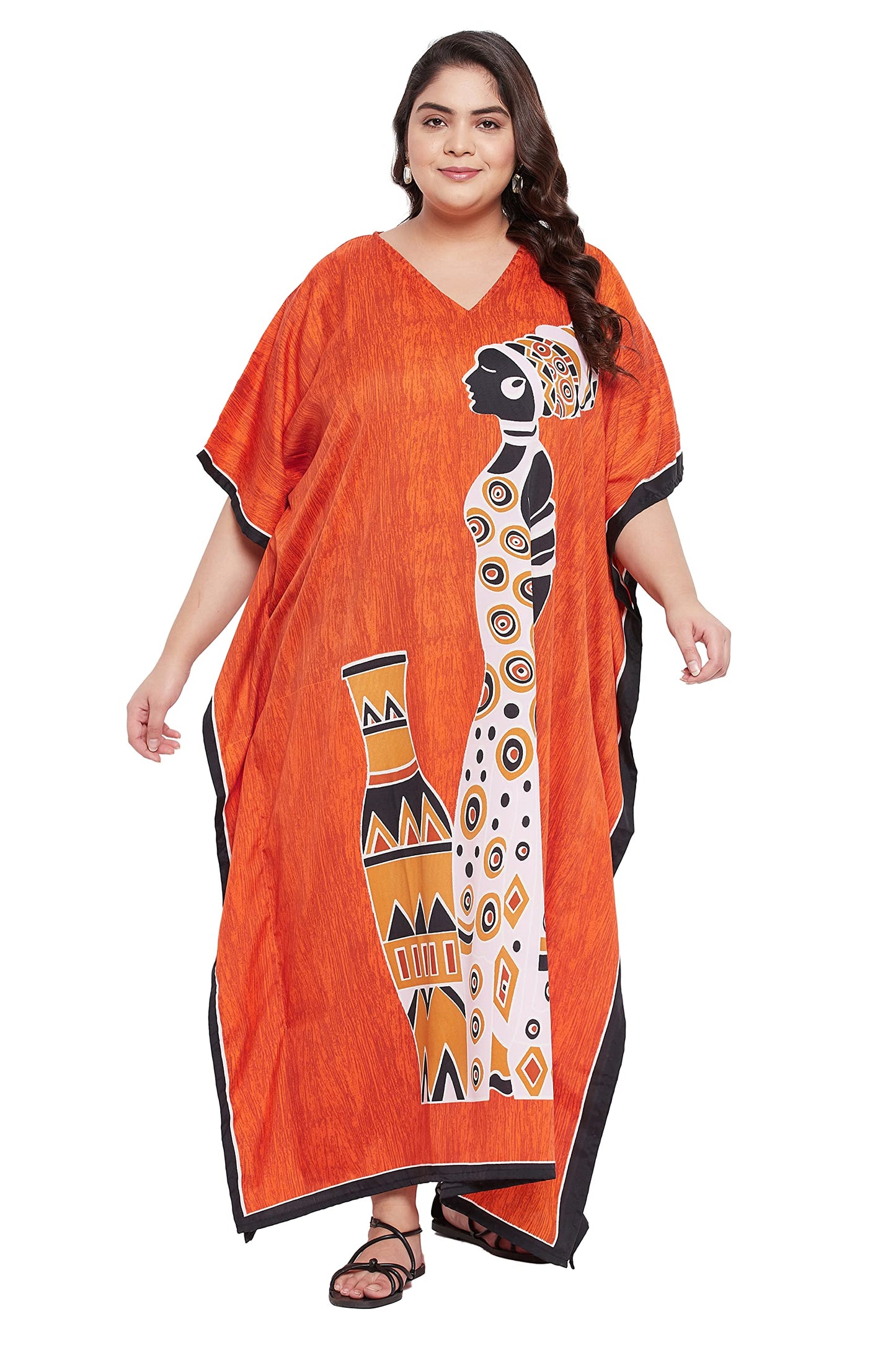 Gypsie Blu Women Lady Print Long Kaftan Plus Size Beach Cover Up Maxi Dress Loungewear Sleepwear Caftan Nightgown for Summer