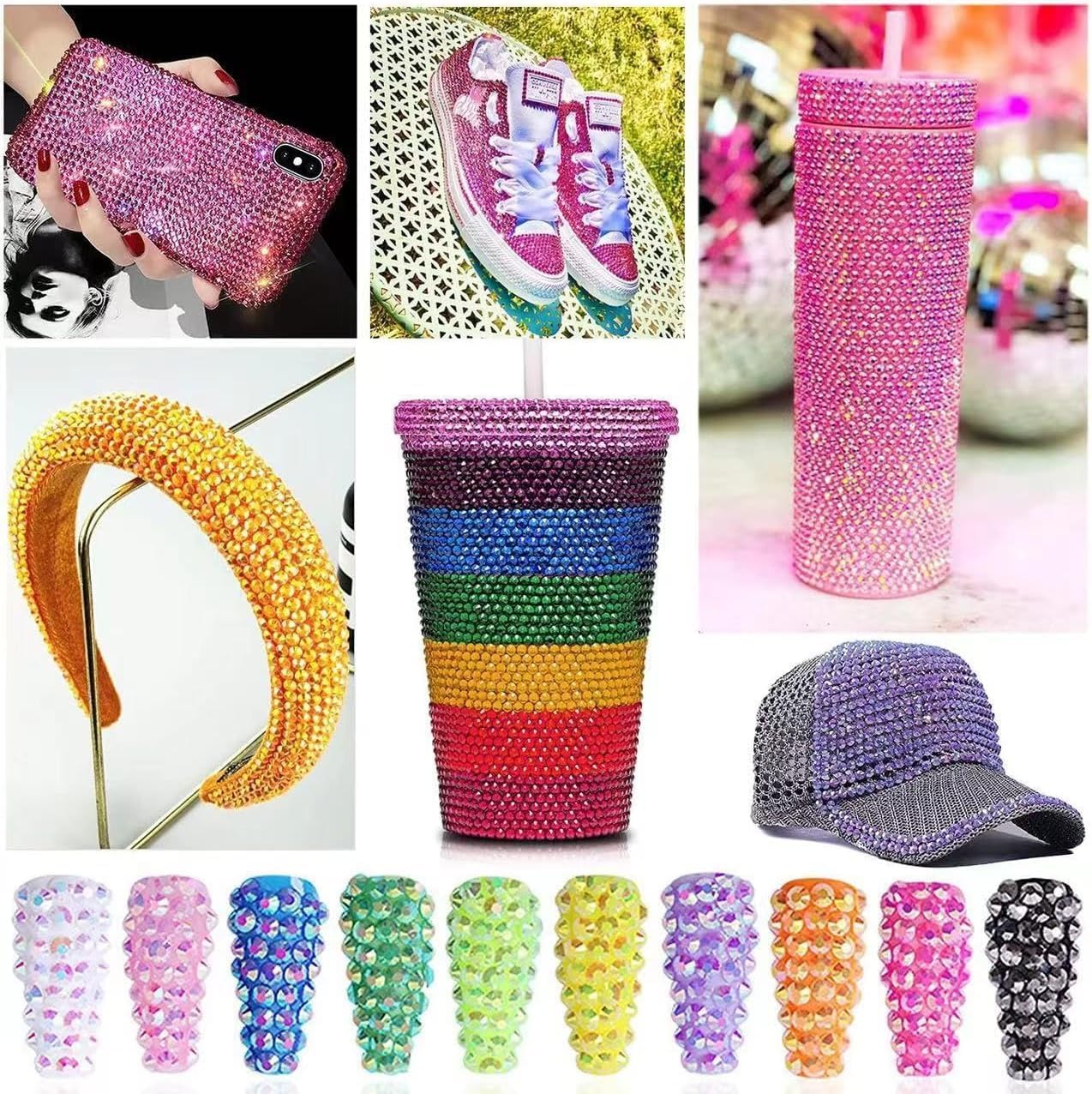 Black and Brown Rhinestones with Glue(S8-S30) for Bedazzling,2mm-6mm Non-Hotfix Flatback Nail Gems Beads with B7000, Resin Nail GemsStones Diamond Kit for Bedazzle Crafting, Nails DIY Art Decoration