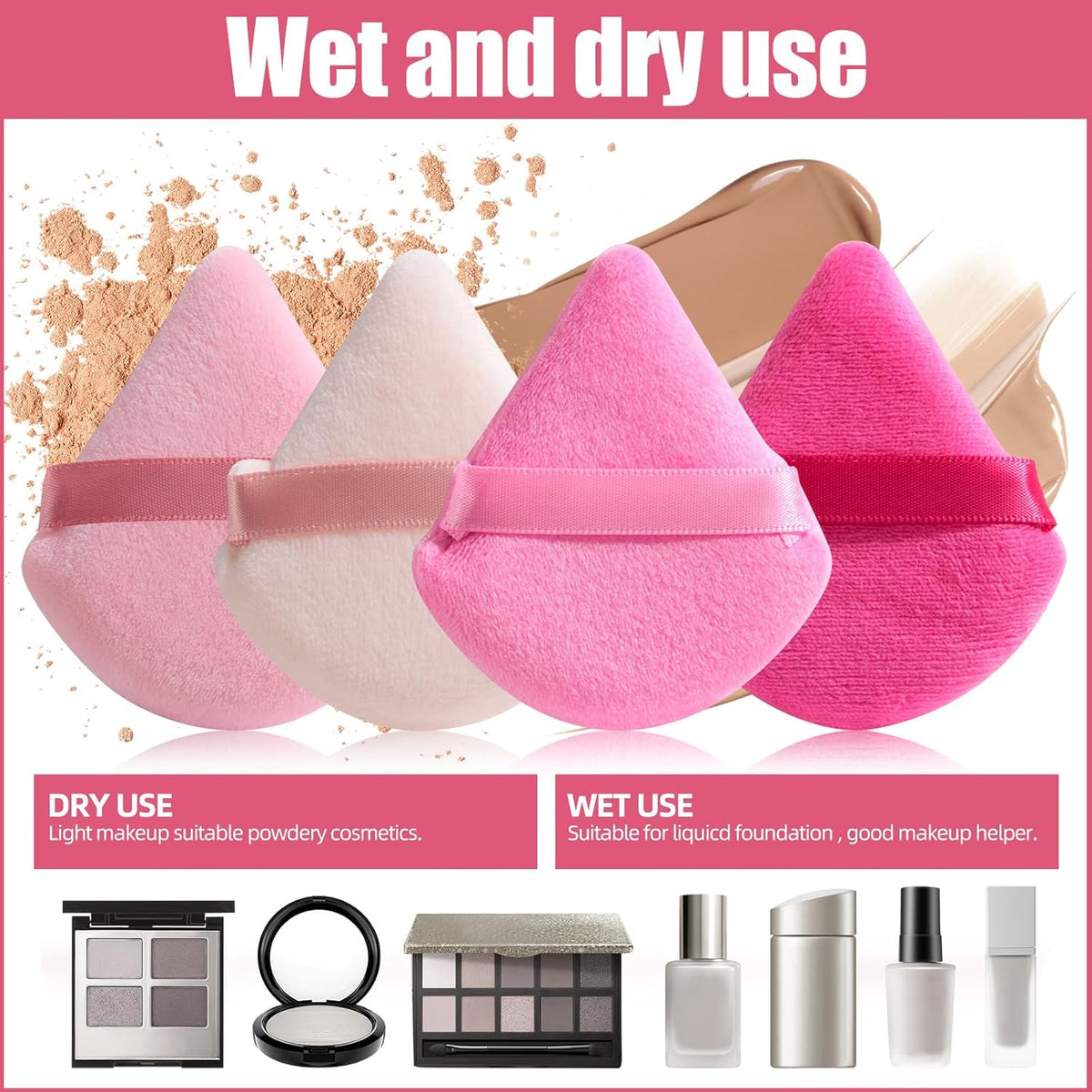 BS-MALL Makeup Sponge Set, Triangle Beauty Blender Puffs, 20 Pieces, Cosmetic Applicators (Pink)