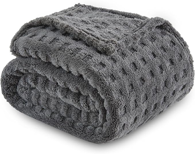 NEWCOSPLAY Super Soft Twin Blanket Grey Premium Silky Flannel Fleece 3D Waffle Checkered Lightweight Bed Blanket All Season Use (Dark Grey, Twin(60"x80"))