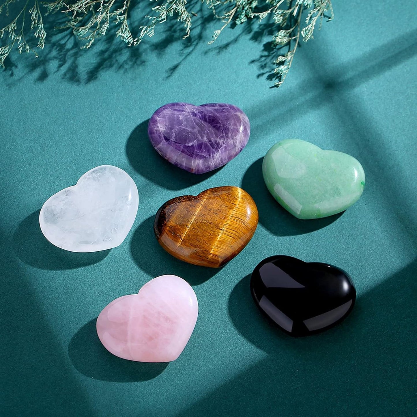 QINJIEJIE 1.8" Large Heart Stone Healing Crystals Clear Quartz Pocket Meditation Palm Worry Gemstone Gua Sha Facial Tools Crystals Reiki Energy Balancing