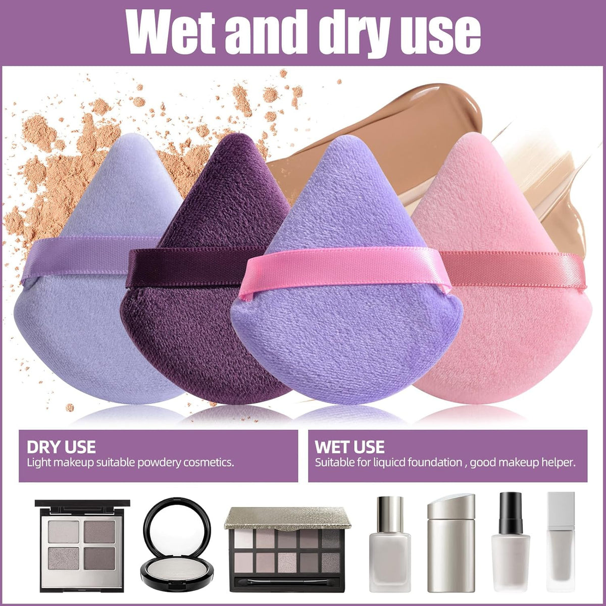 BS-MALL Triangle Puffs, Makeup Sponge Set 20 Pieces, Cosmetic Applicators for Foundation, Powder, Blush Large Pack (Purple)