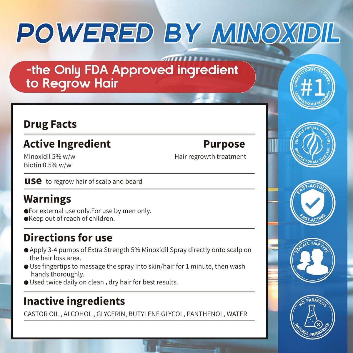 Minoxidil for Men Hair Growth Spray - 5% Topical Minoxidil for Hair and Beard Growth, Extra Strength Hair Regrowth Treatment for Hair Loss & Thinning Hair, 2 Fl Oz (60ml) *3