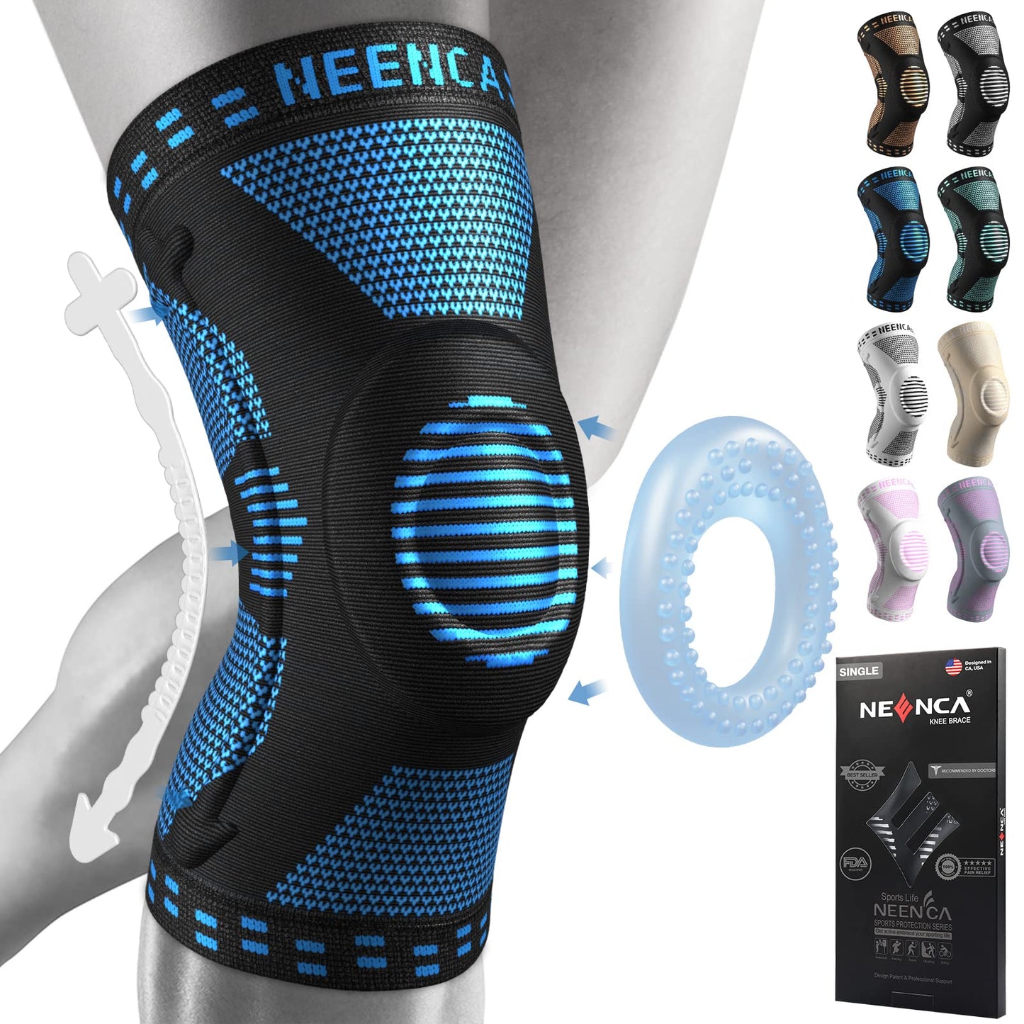 NEENCA Knee Brace for Women & Men, Medical Knee Support with Patella Pad & Side Stabilizers, Knee Compression Sleeve for Knee Pain, Meniscus Tear, ACL, Joint Pain, Runner, Workout - FSA/HSA Eligible