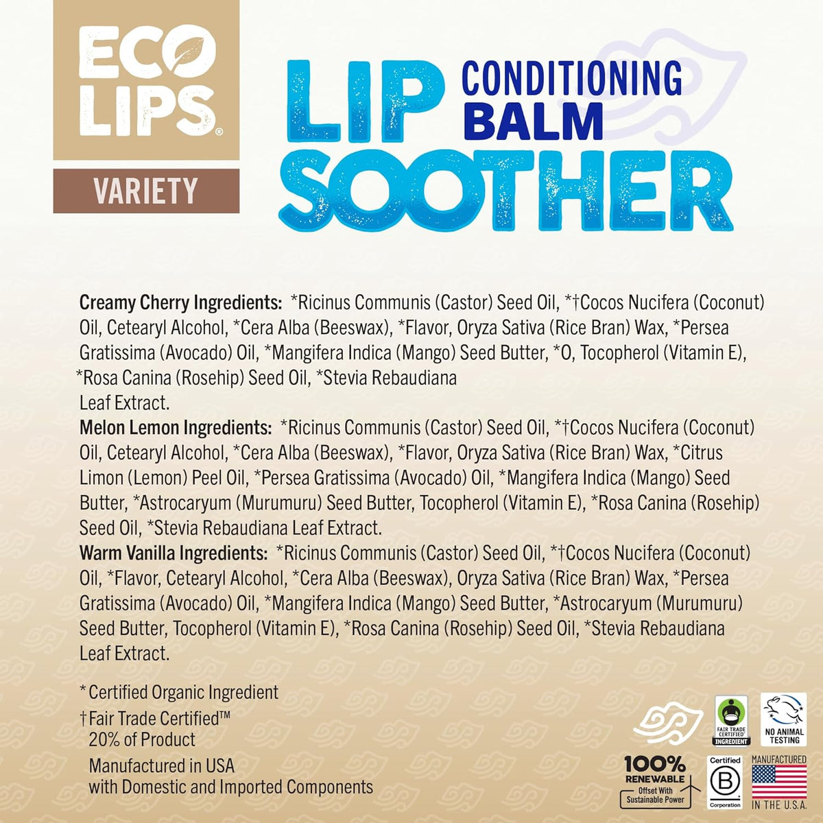 Conditioning Lip Soother Lip Balm with Murumuru Butter and Mango Butter for Deep Conditioning, Variety 3-pack