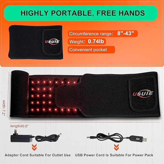 Red Light Therapy Belt, Infrared Light Therapy Wrap Red Light Therapy Device for Body with Timer for Back Shoulder Waist Muscle Pain Relief with 10000 mAh Power Bank for Women Gift