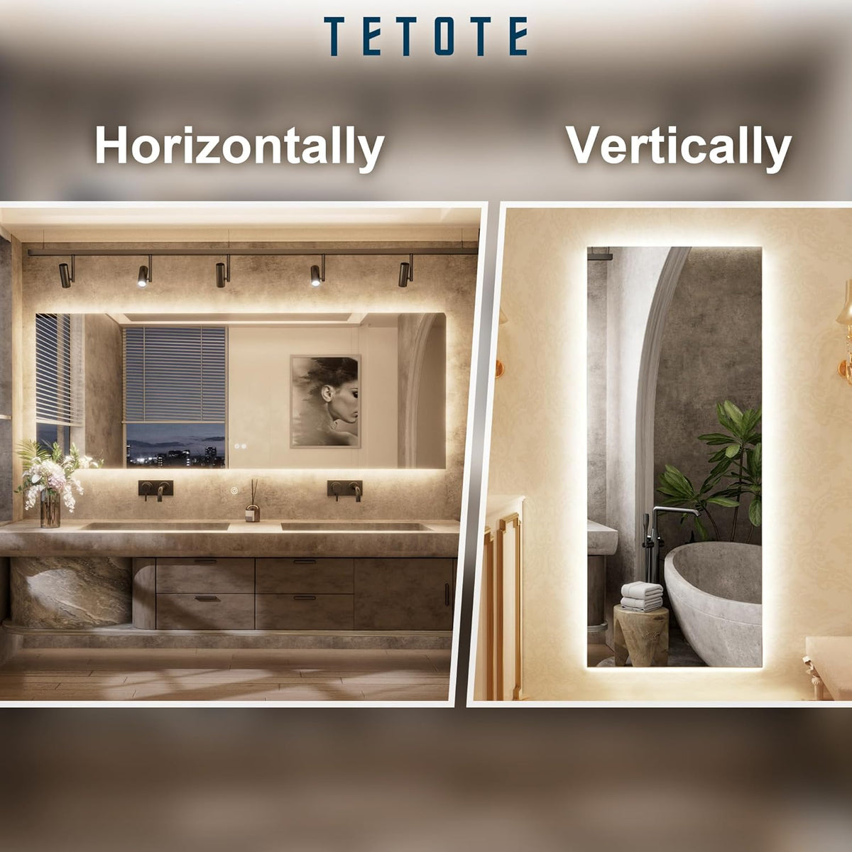 TETOTE Backlit Bathroom 84 x 32 Vanity Mirror with Light,3 Color White/Warm/Natural,Anti-Fog Lighted Mirror,Dimmable,Wall Mounted