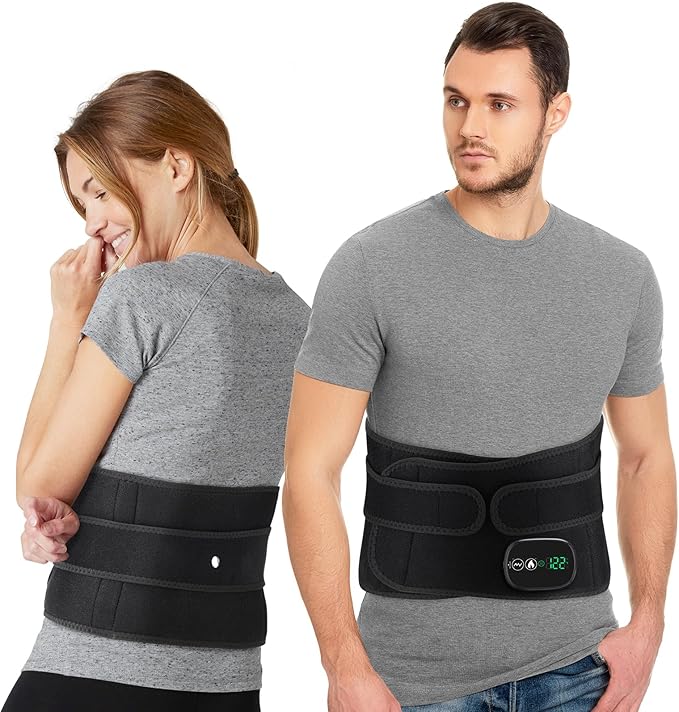 Cordless Heating Pad with Vibration for Back Pain Relief, XL Heated Back Belt Wrap with 3 Fast Heating and Vibration Massage Modes, 5000mAh Battery Operated Heat Pad for Back, Waist, Lumbar (Black)