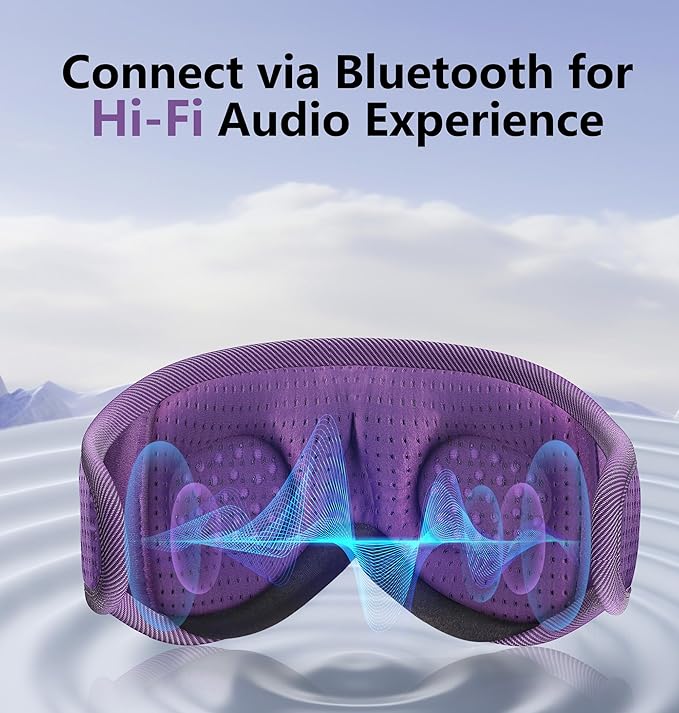 Sleep Mask with Bluetooth Headphones Wireless, TOPOINT 3D Eye Mask for Sleeping Headphones Women Men with Noise Canceling Earbuds, Thin Speaker, Blackout, 15 Hours for Travel, Meditation, CPAP Users
