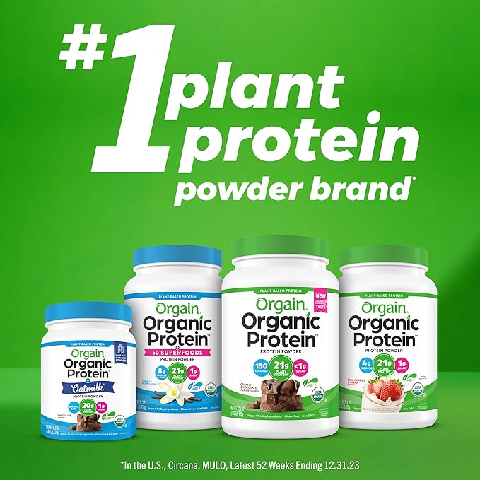 Orgain Organic Vegan Protein Powder, Fruity Cereal - 21g Plant Based Protein, Gluten Free, Dairy Free, Lactose Free, Soy Free, No Sugar Added, Kosher, For Smoothies & Shakes - 2.03 lb