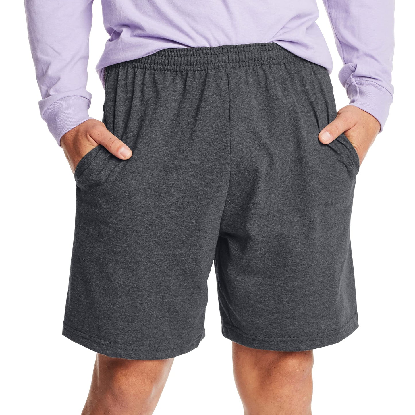 Hanes Mens Jersey Cotton With Pocket Workout-and-training-shorts, Charcoal Heather, Small US