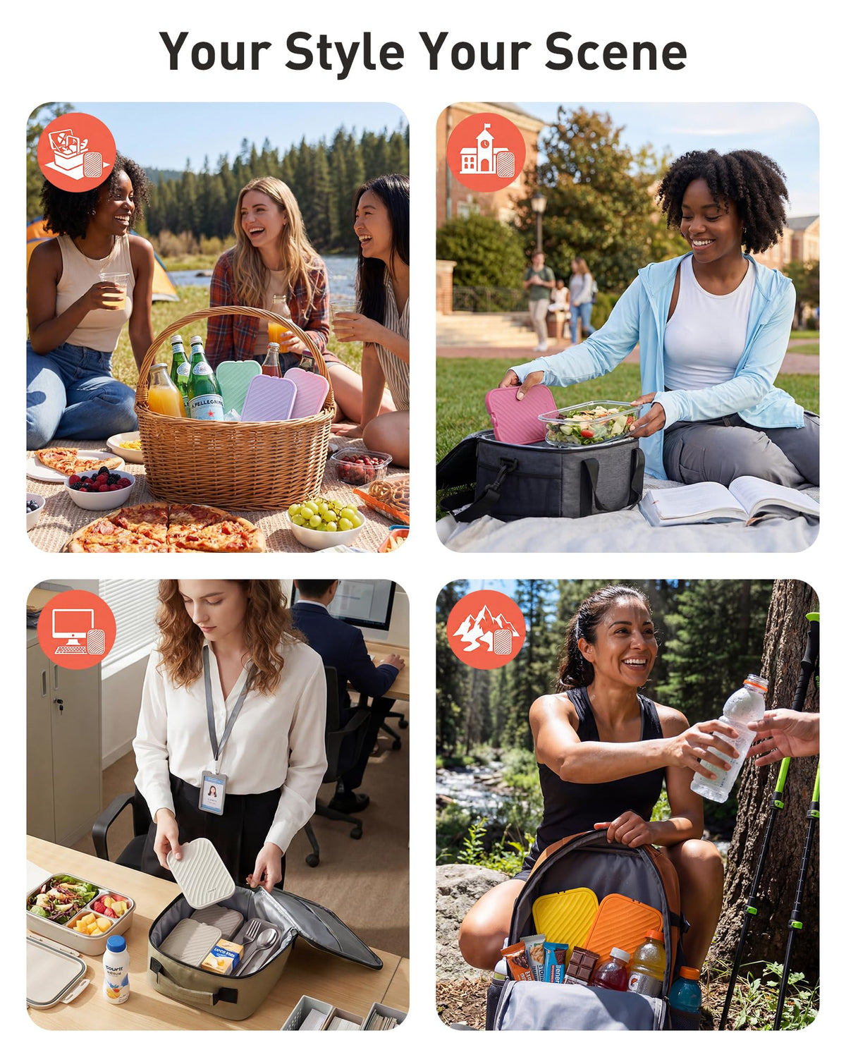 TOURIT Slim Ice Packs for Lunch Boxes and Coolers, 4 Pack Reusable Lunch Box Ice Packs, Long Lasting BPA-Free Non-Toxic Freezer Packs for Lunch Bags, Travel, Picnic or Camping, Brown