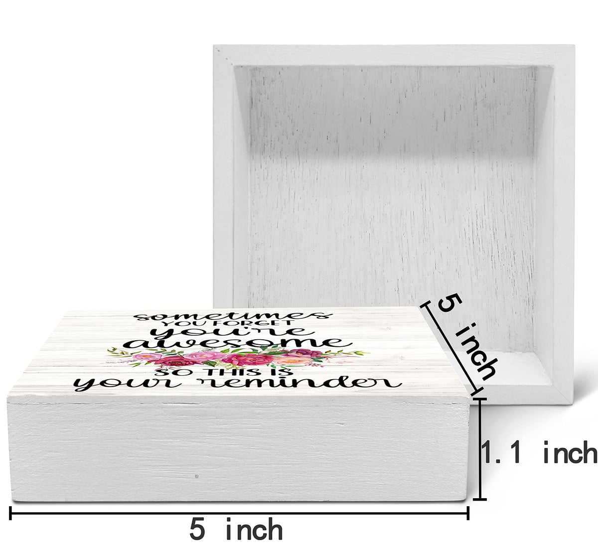 SRADMO Sometimes You Forget You're Awesome So This is Your Reminder Floral Wood Box Sign Desk Decor, Inspirational Wooden Block Box Sign Decoration For Home Office Shelf Table Decor