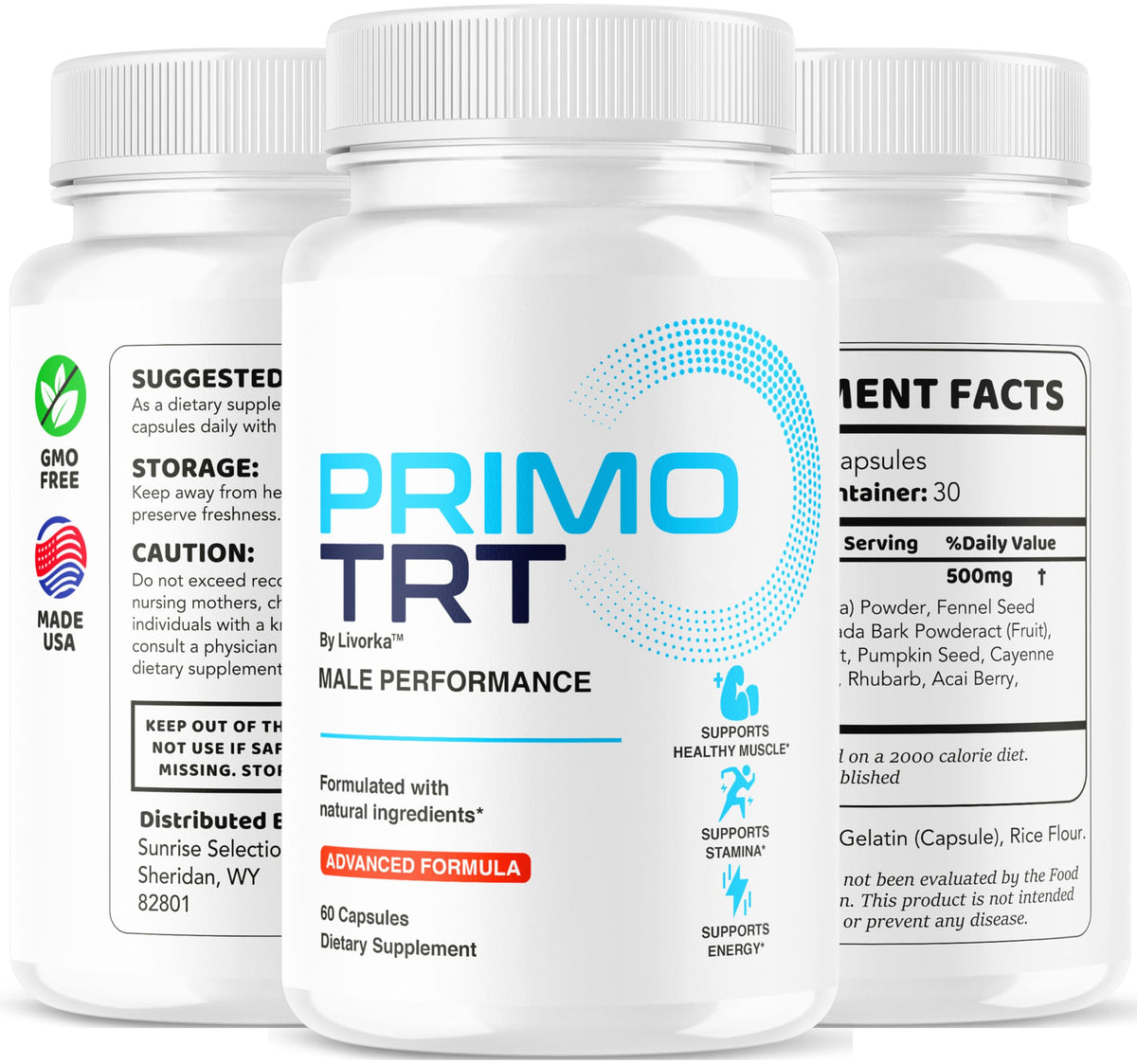 LIVORKA Primo TRT Pills - Official PrimoTRT Supplement Capsules for Men - Maximum Strength Energy Support, Natural Primo TRT Vitamins Support Overall Health & Wellness, 60 Capsules for 1 Month